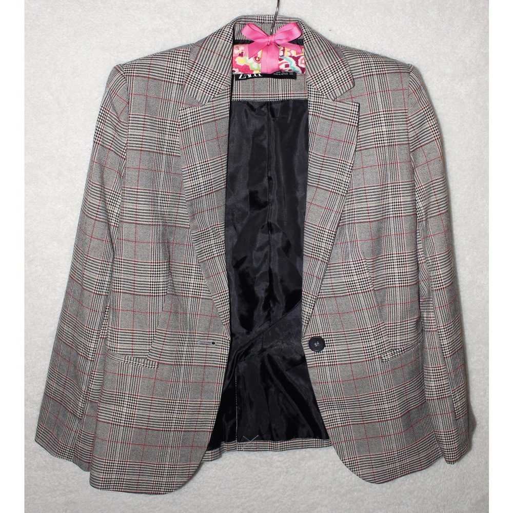 Zara Plaid One Button Blazer with Shoulder Pads, Women's Size 4